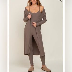 NWT Mocha Ribbed Jumpsuit Two Piece Set (Size small)
